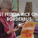 Craft in America: BORDERBUS Video title slide with text and photo of woman showing artists' book