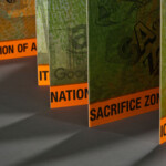 "The Necropolitics of Extraction" close-up colorful artists' book of prints and type