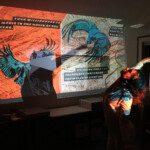 Dancer in colored film projection