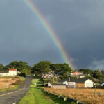 Rainbow over town